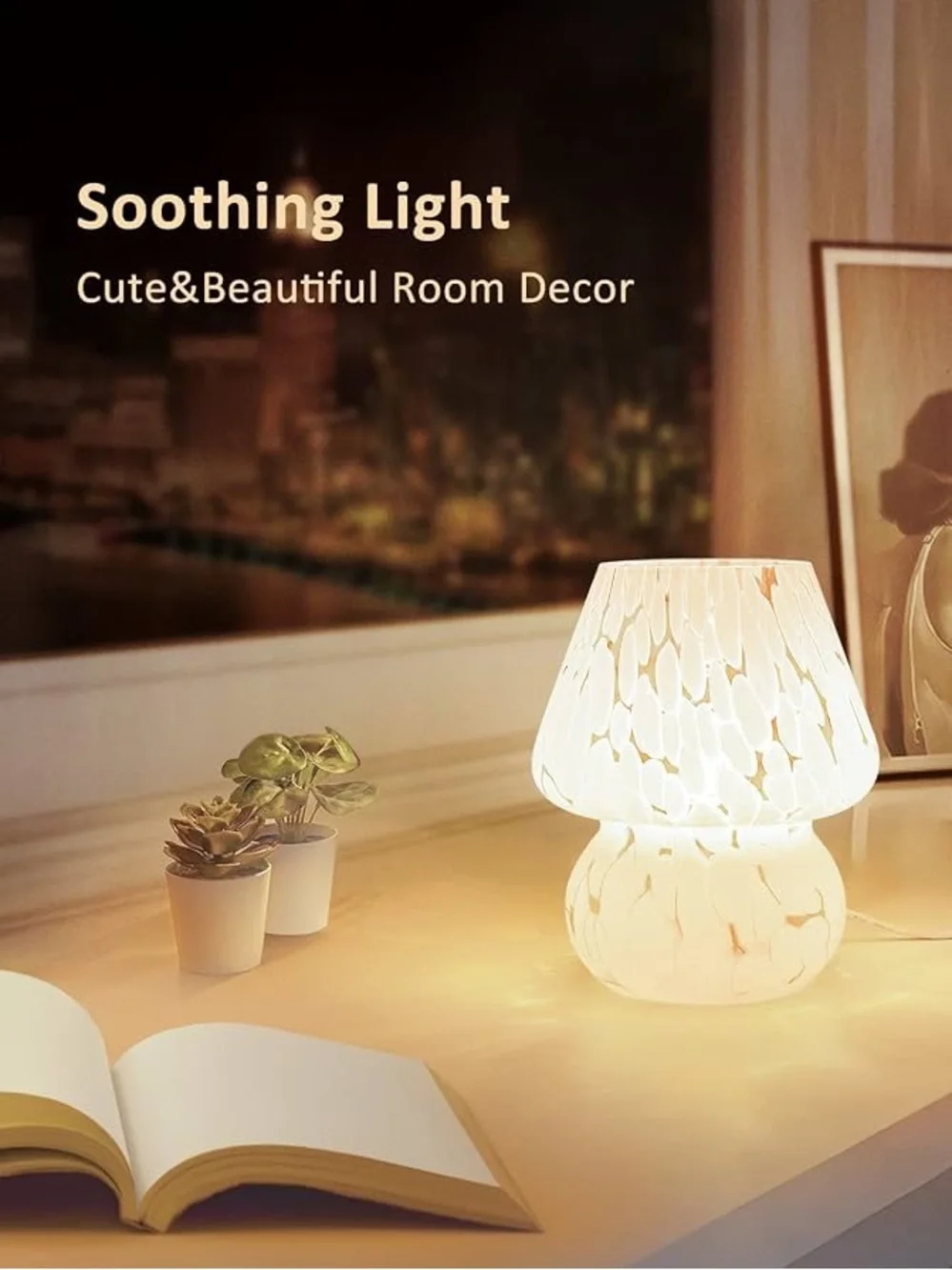White Textured Glass Mushroom Table Lamp - Home Accents